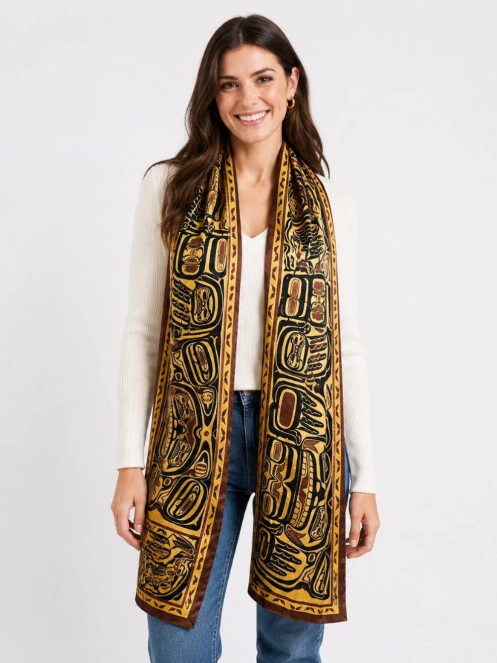 Clifton Fred Magenta 2001 Bear Box Tribal Design in Copper Oblong Scarf 60"x13" - Picture 2 of 5
